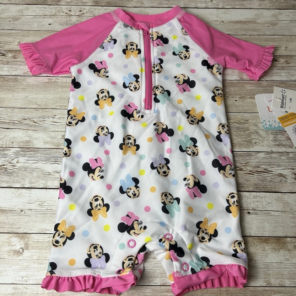 Minnie Mouse Disney Baby 3/M Swim Suit Girl 1 Piece UPF 50+ Zipper NWOT 3/$25